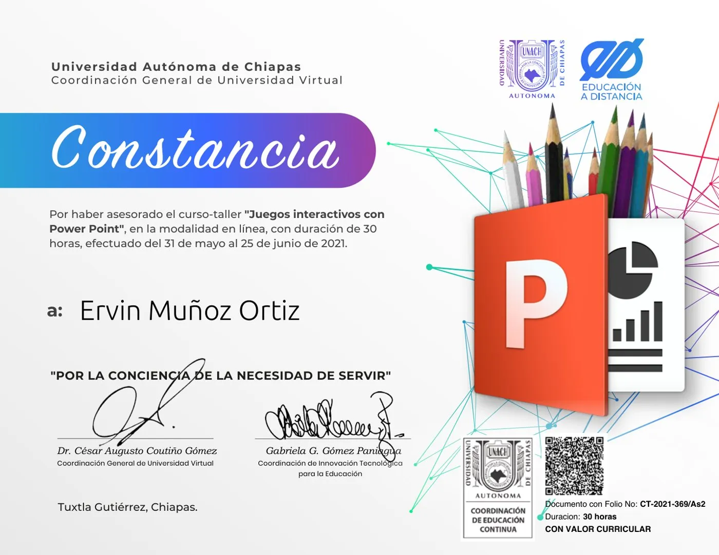 Documento: Juegos interactivos con PowerPoint, UNACH · Coordinación General de Universidad Virtual